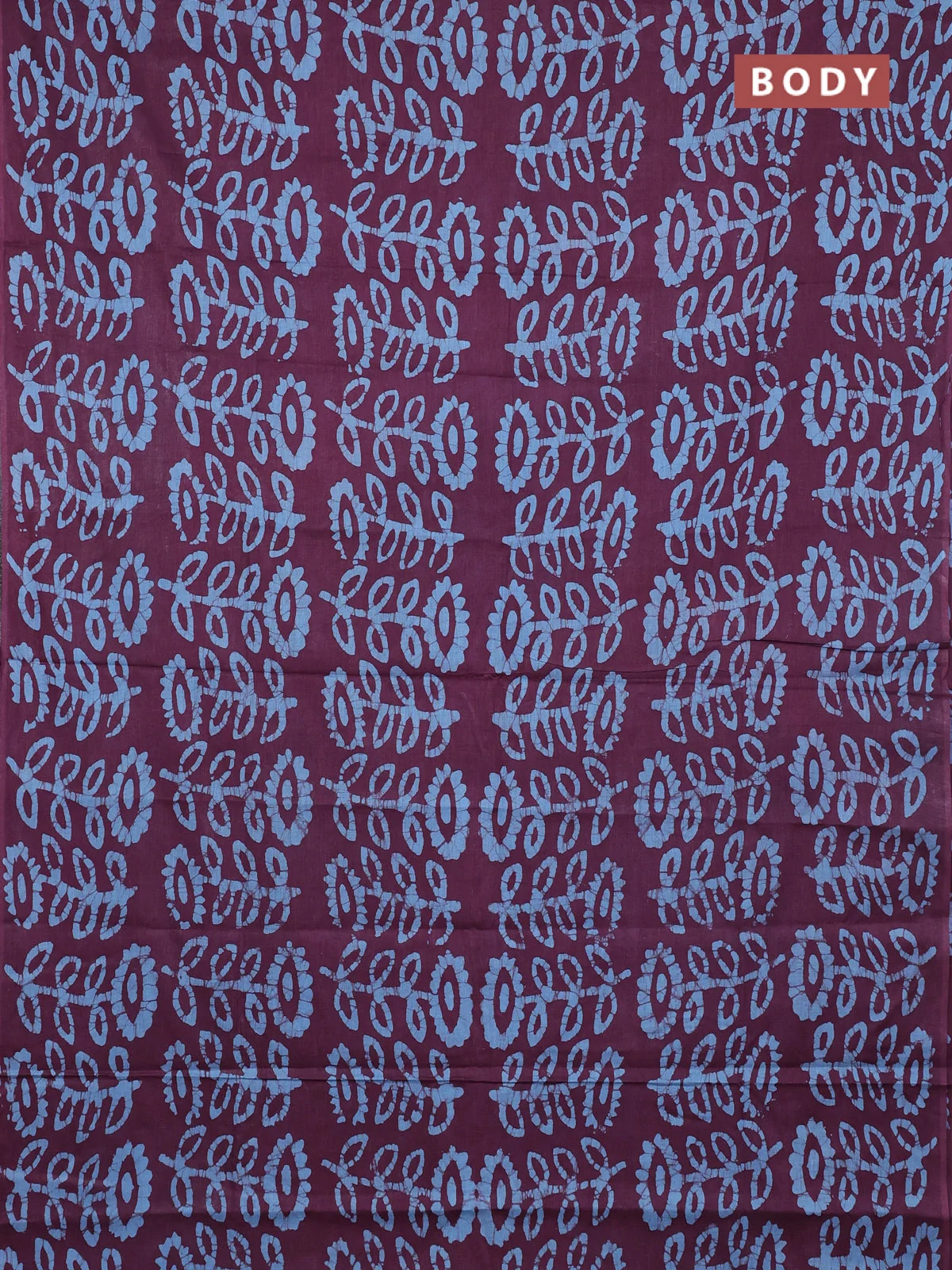 Batik Cotton Printed Saree - Wine shade and Blue